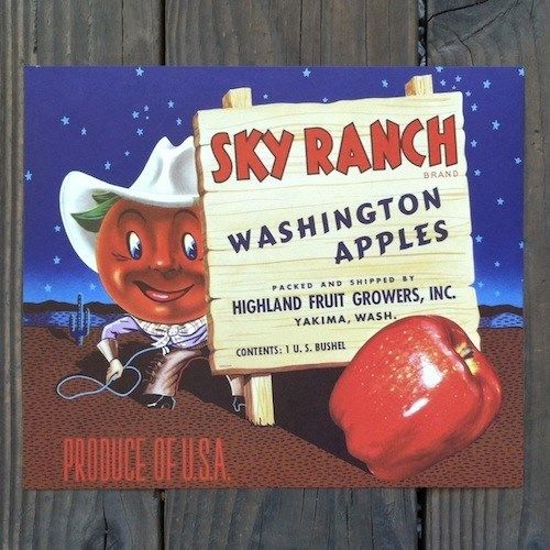 SKY RANCH APPLES Fruit Crate Box Label