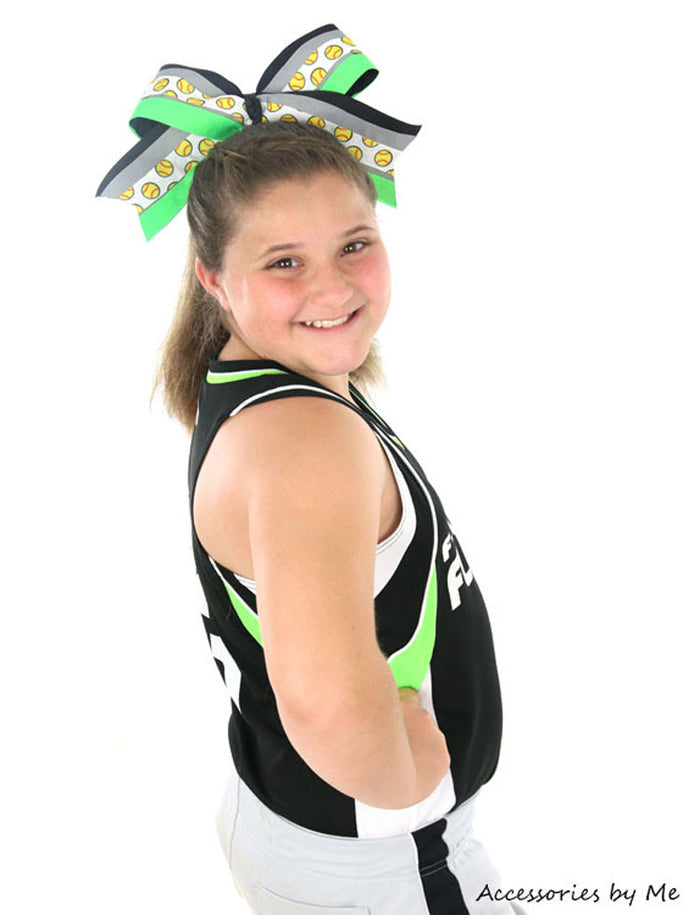 Softball Neon Green Gray Black Spirit Bow