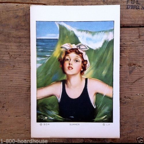 SUMMER Art Lithograph Pinup Print 1920s