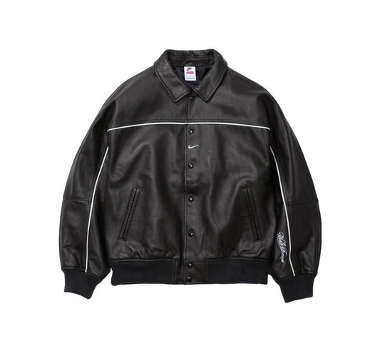 Supreme Nike Leather Varsity Jacket Black