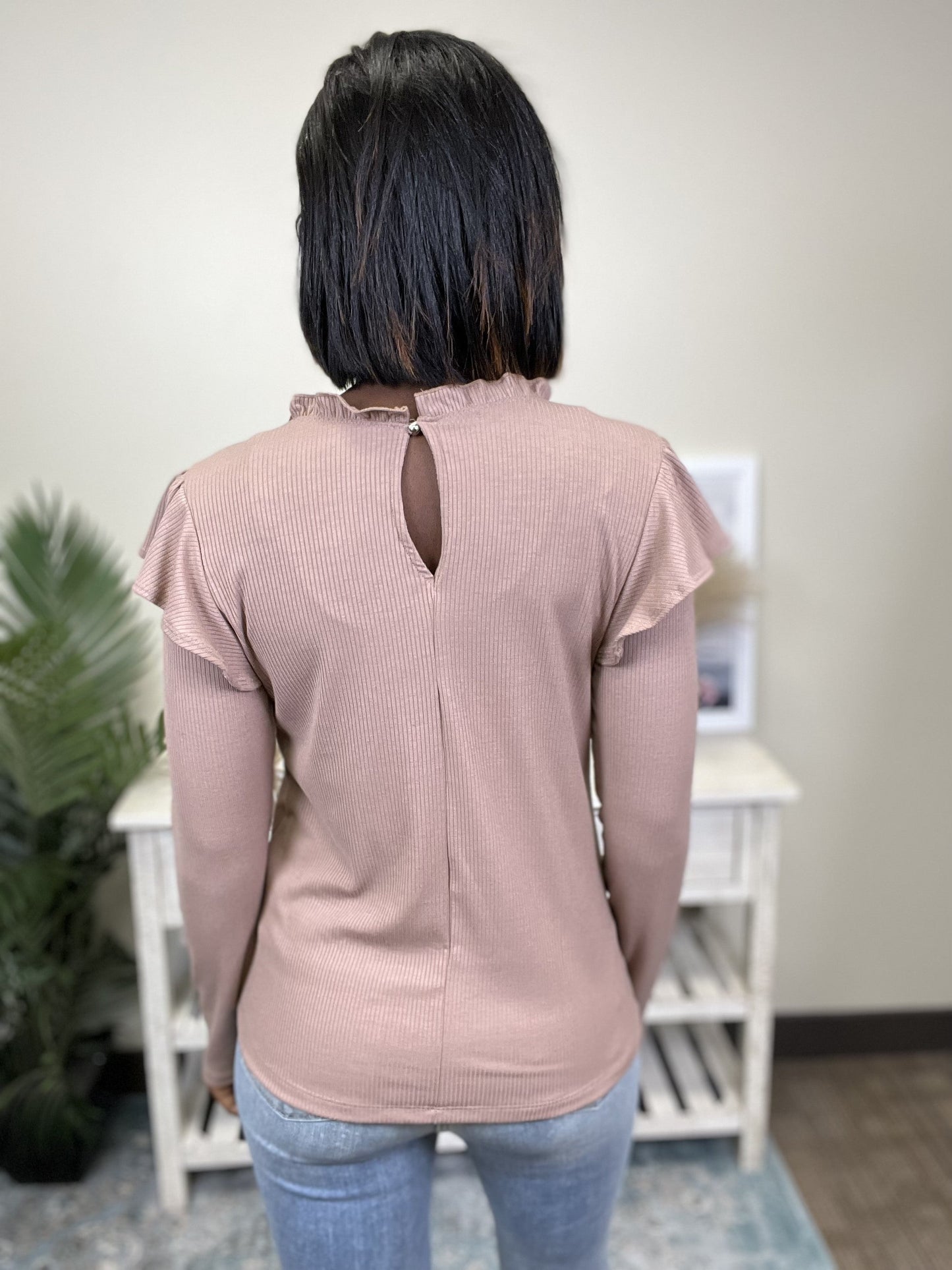 Ruffle Women's Ribbed Long Sleeve Top