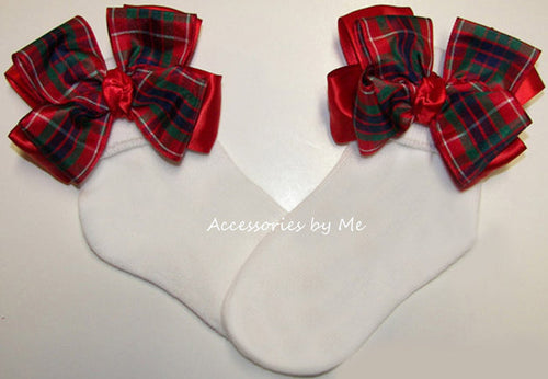 Frasier Plaid Red Tartan Bow Socks