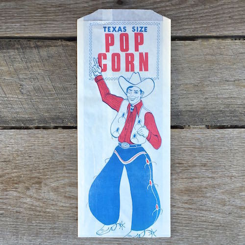 TEXAS SIZE POPCORN Snack Bag 1950s