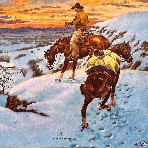 THE LOST TRAIL Western Art Print 1930s