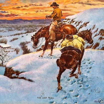 THE LOST TRAIL Western Art Print 1930s