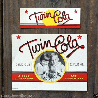 TWIN COLA Soda Bottle & Neck Labels 1930s