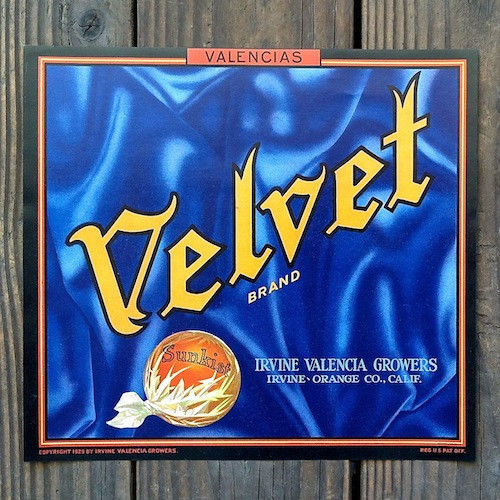 VELVET SUNKIST Orange Crate Box Label