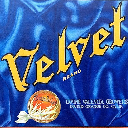 VELVET SUNKIST Orange Crate Box Label