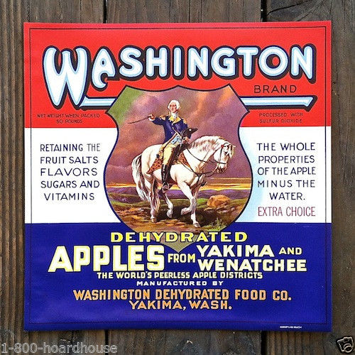 WASHINGTON DEHYDRATED APPLES Fruit Crate Box Label 1920s