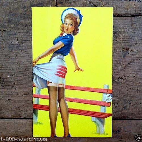 WET PAINT Elvgren Art Lithograph Pinup Print 1940s
