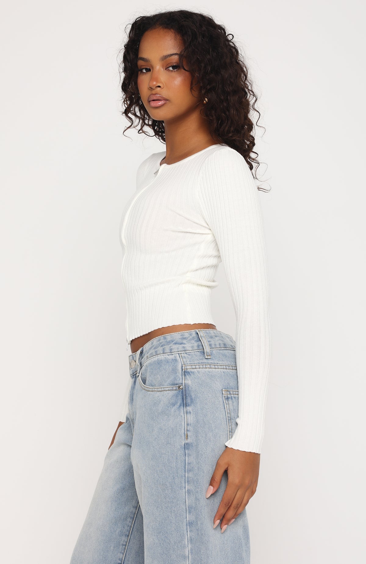 Fine Wine Long Sleeve Knit Top Off White
