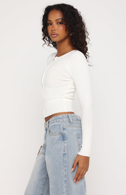 Fine Wine Long Sleeve Knit Top Off White