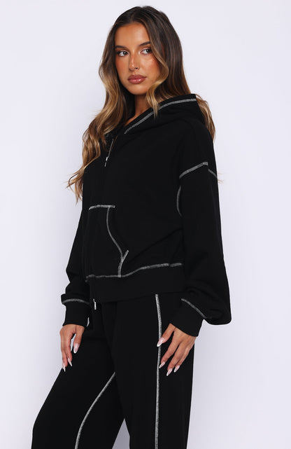 Flashing By Boxy Zip Front Hoodie Black