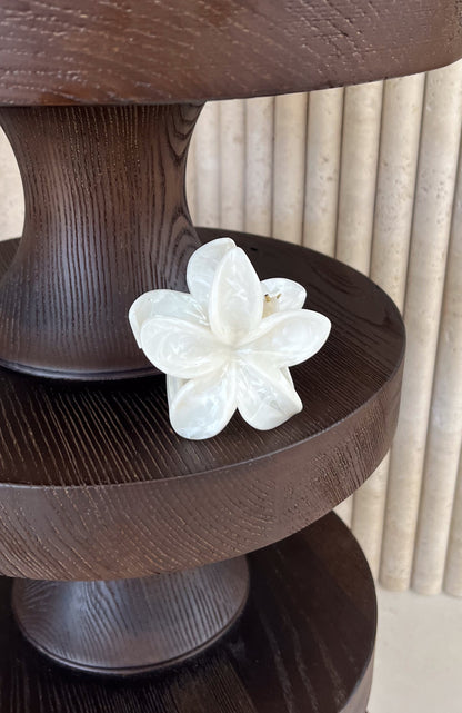 Floral Charm Hair Clip White Marble