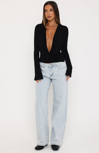 Fun And Flirty Long Sleeve Top Black