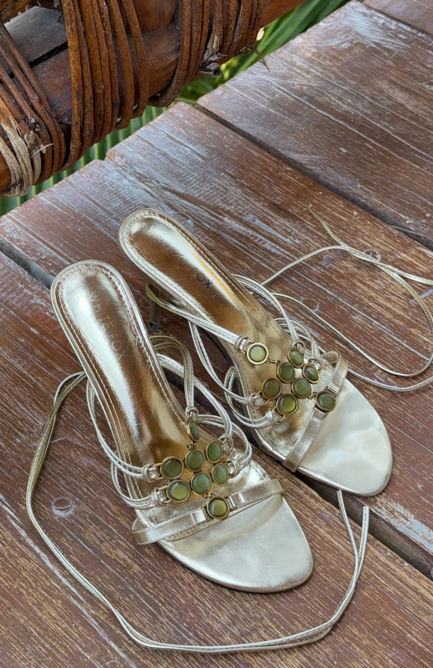 Giana Beaded Wrap Heels Champagne/Lime