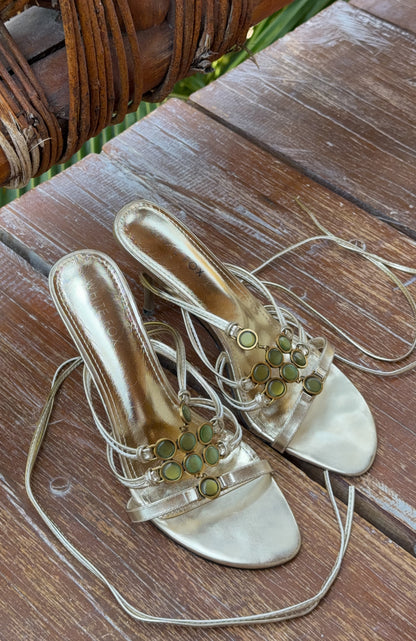 Giana Beaded Wrap Heels Champagne/Lime