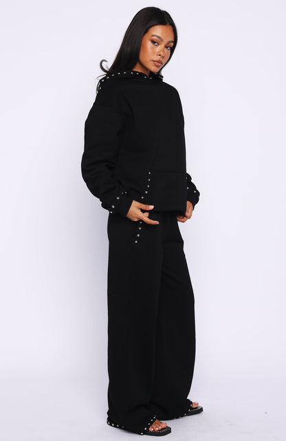 Glow Your Own Way Studded Wide Leg Sweatpants Black