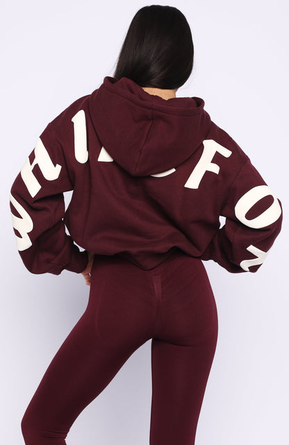 Gone Away Boxy Zip Front Hoodie Merlot