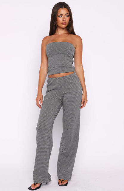 Happy It Happened Strapless Top Grey/White Stripe