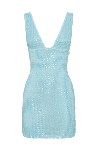 I Believe In You Beaded Mini Dress Baby Blue