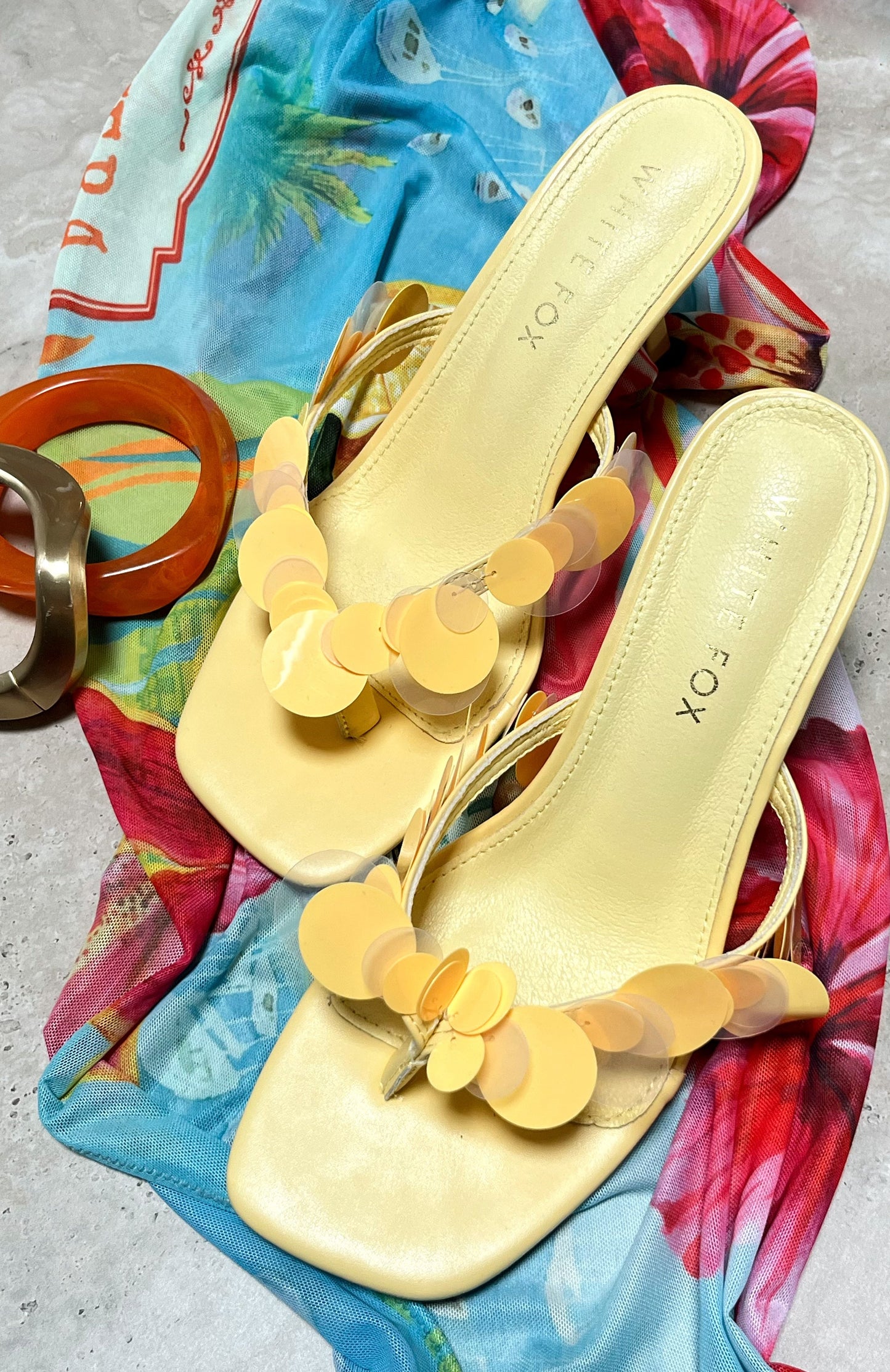 Imogen Sequin Mules Lemon