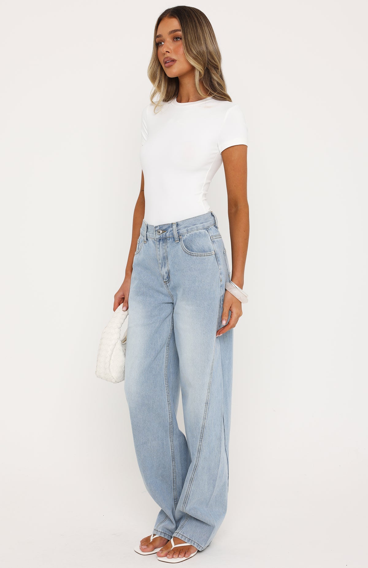 Jessica Mid Rise Barrel Leg Jeans Light Blue Wash