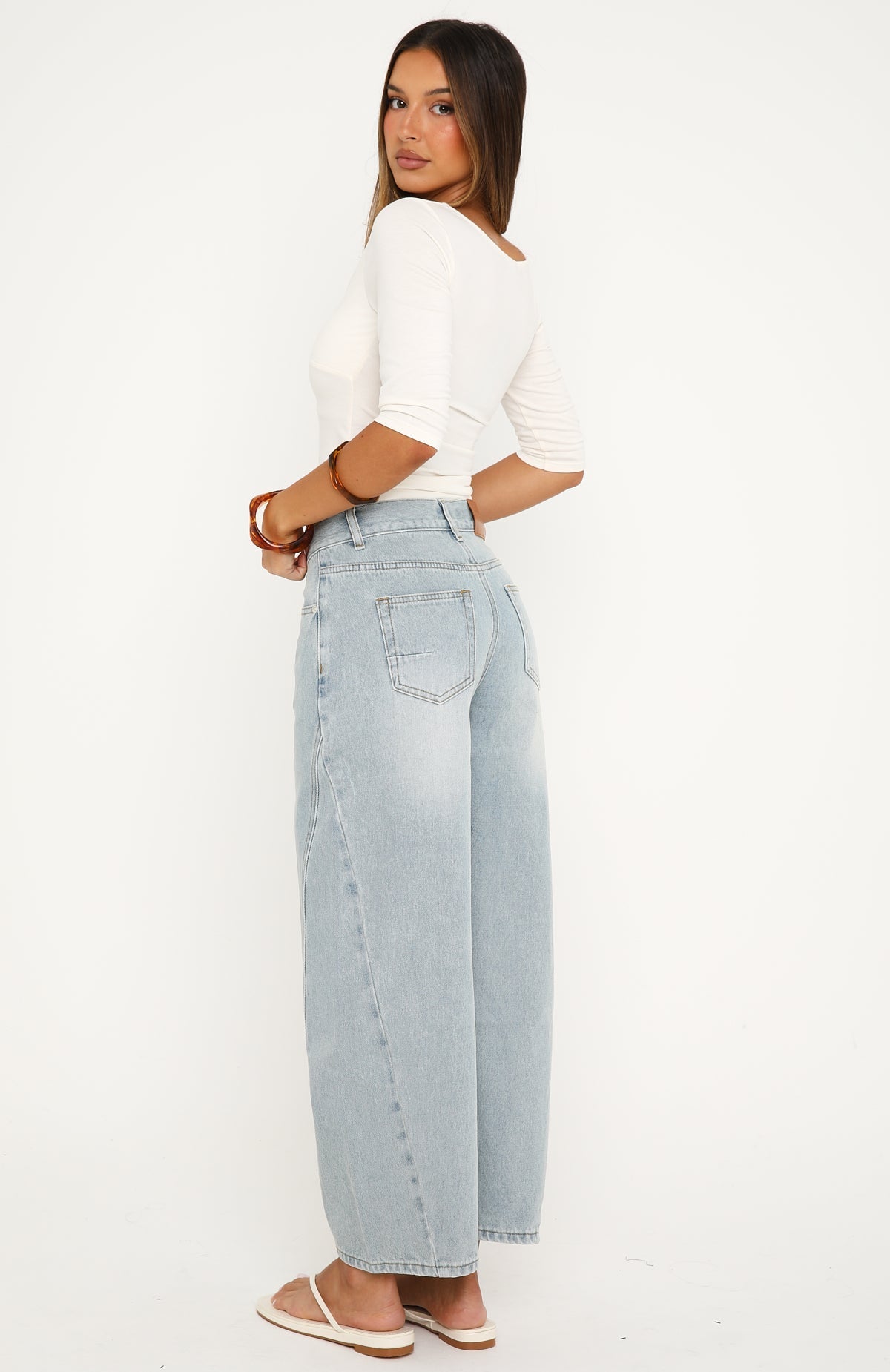 Jessica Mid Rise Cropped Barrel Leg Jeans Light Blue Wash
