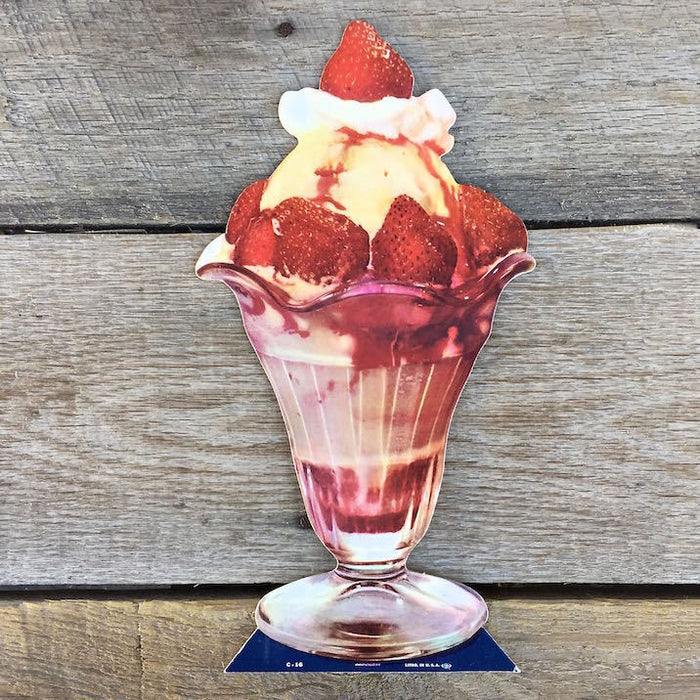 WOOLWORTH STRAWBERRY SUNDAE Cardboard Ice Cream Sign 1950s