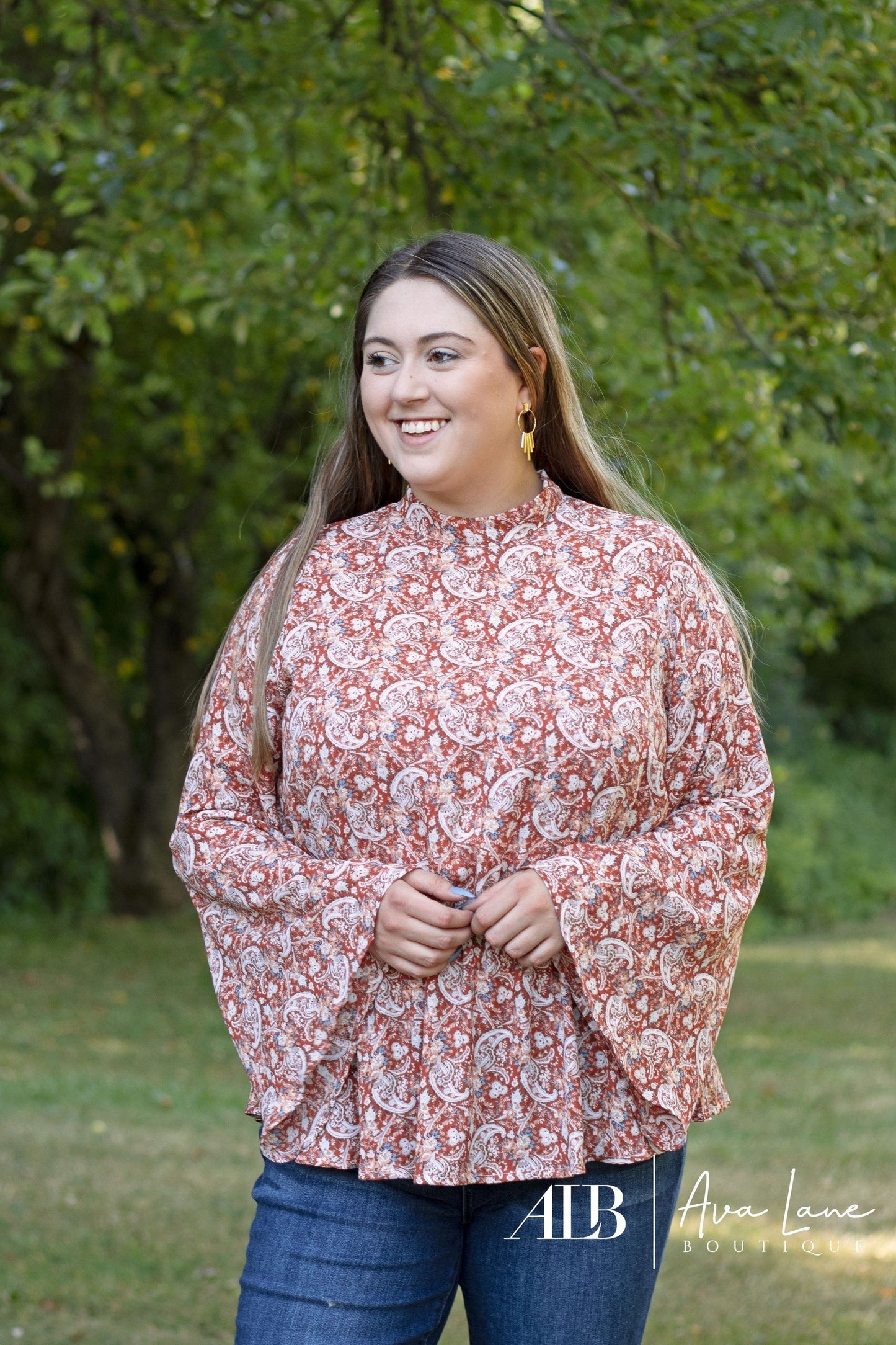 Perfectly Paisley Women's Mock Neck Long Sleeve Top