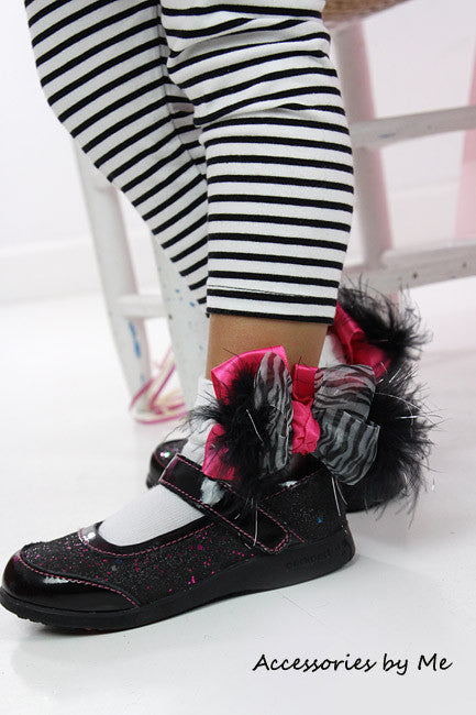 Zebra Organza Hot Pink Marabou Bow Socks