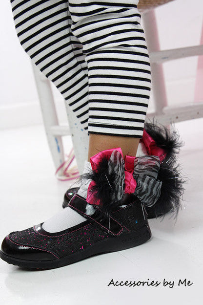 Zebra Organza Hot Pink Marabou Bow Socks